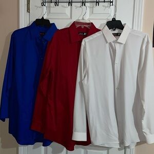 JF J. Ferrar dress shirts large 16-16.5 34-35. 3 shirts, red blue and white.